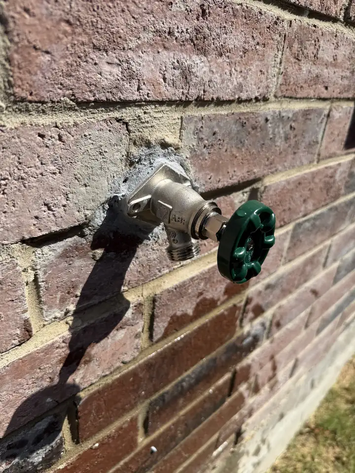 New frost free outside faucet on a brick wall, hose bib replacement, Frisco