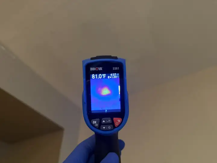 Thermal camera finding a ceiling leak before drywall is cut, Plano