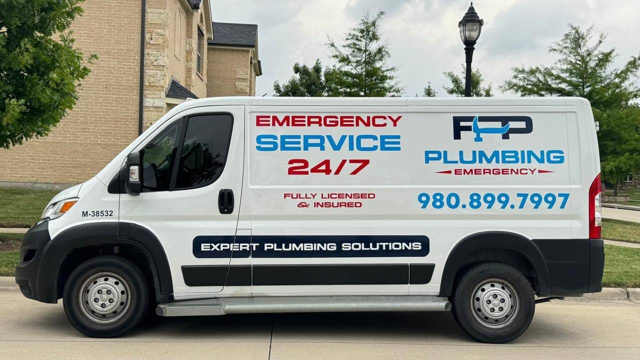 FPP Plumbing van working near a home in Little Elm after emergency call