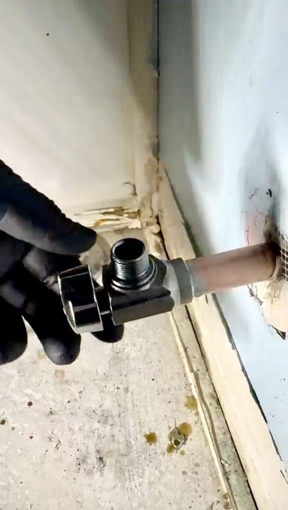 installed angle stop valve after repair