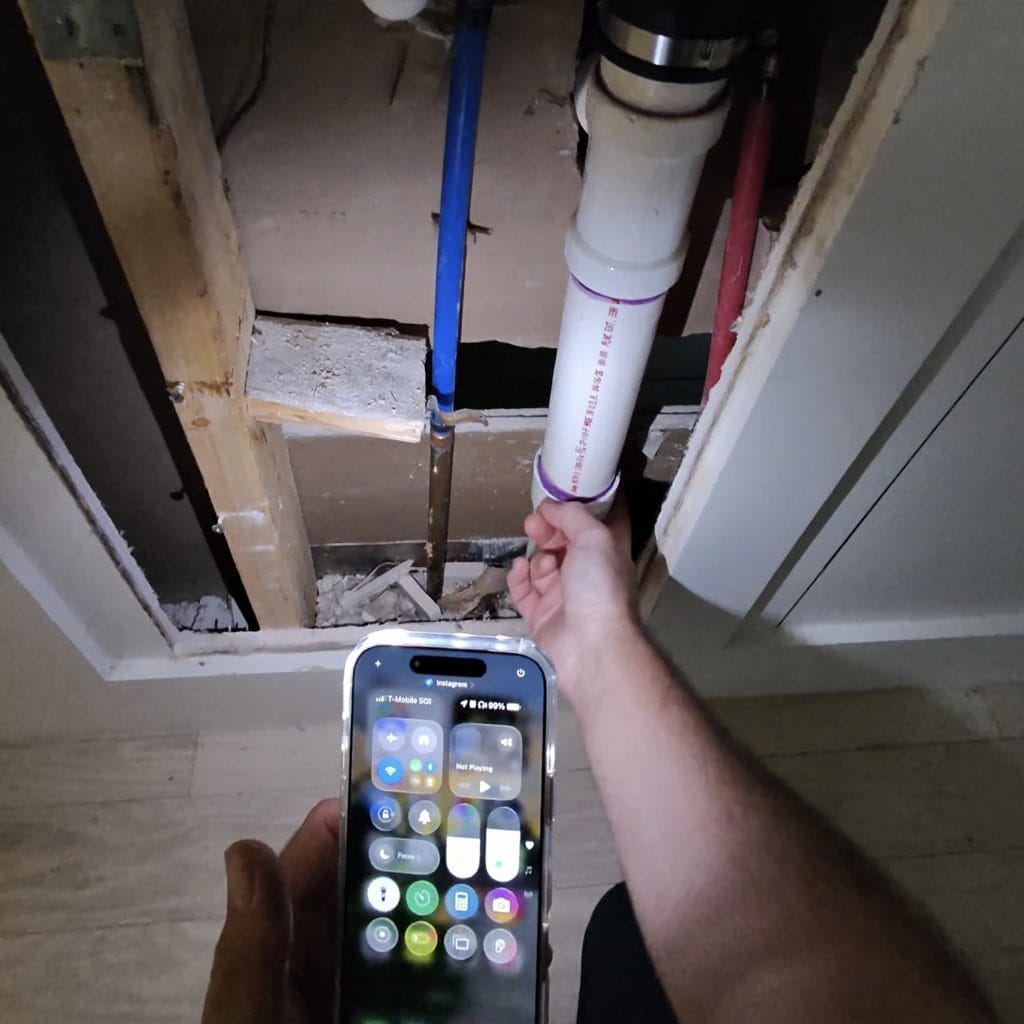 Final drain line repair completed and leak tested in Frisco TX