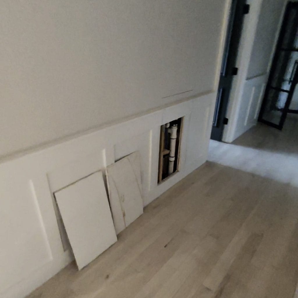 Opened wall access on third floor after plumbing leak in Frisco TX