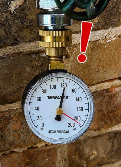 Water pressure gauge showing extremely high 120 PSI water pressure in Plano, TX